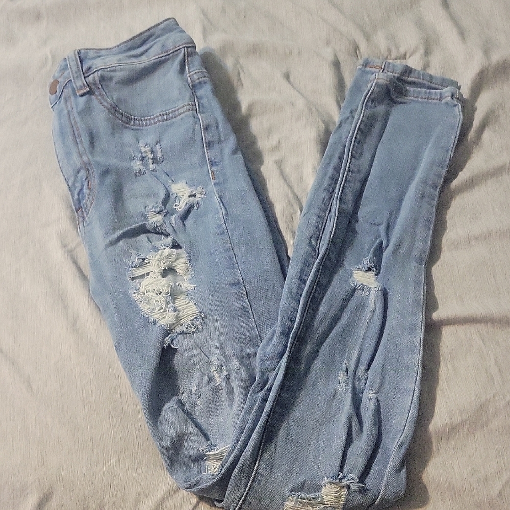 Distressed Blue Jeans